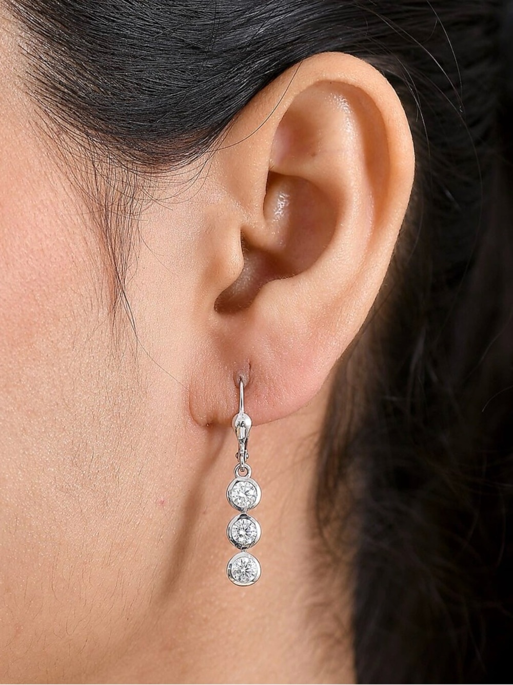 Sterling Silver Three-Drop Moissanite Dangle Earrings - Sterling Silver